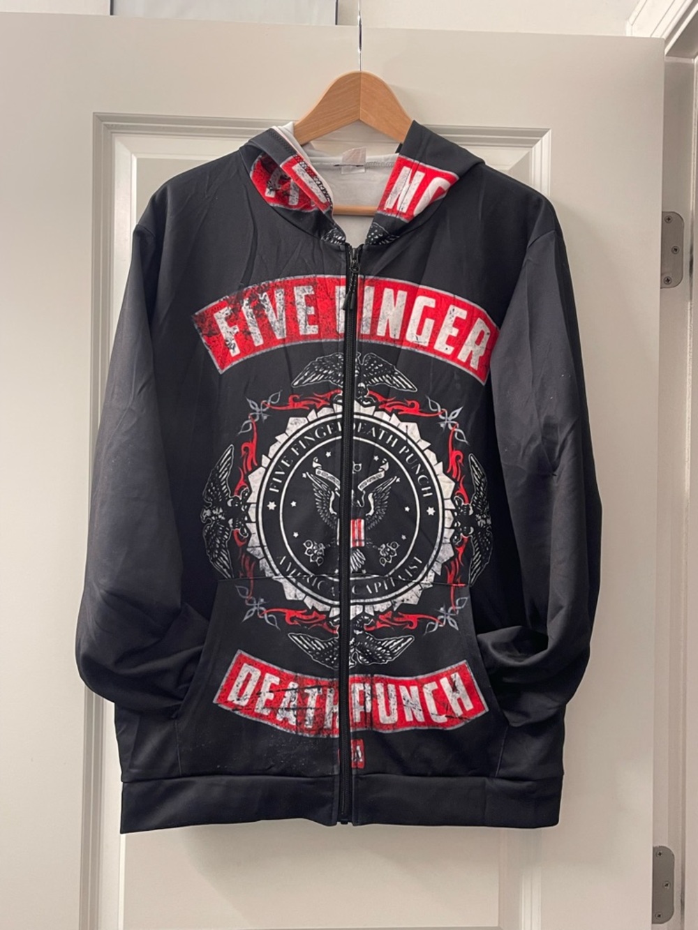 Black Five Finger Death Punch Graphic Zip-Up Hooded Jacket -very thin material